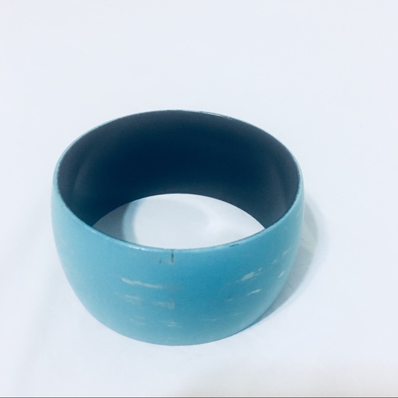 Blue Distressed 80s style Bangle Cuff Bracelet - Picture 5 of 6